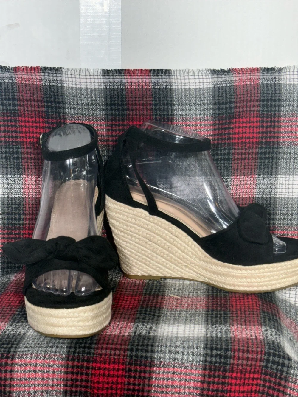 Unbranded Bow Wedge Sandal With Brad And Buckle Sz 7.5 Black